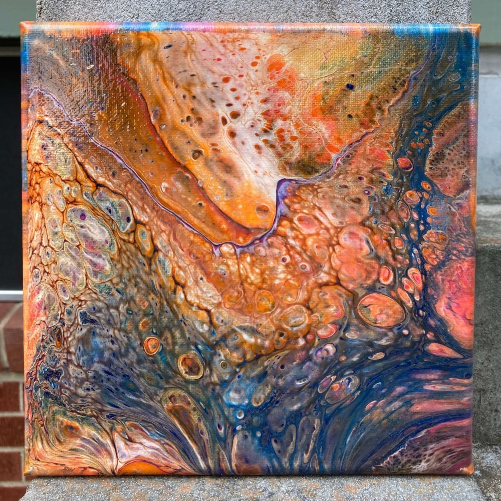 Sky Fire 8"x8" Painting by Color Fluent Art (Orange/Blue/White)